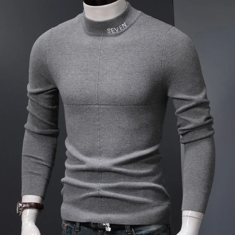 Winter Half Turtleneck Sweater Men Long Sleeve Standard Knitted Pullover Mens Clothes