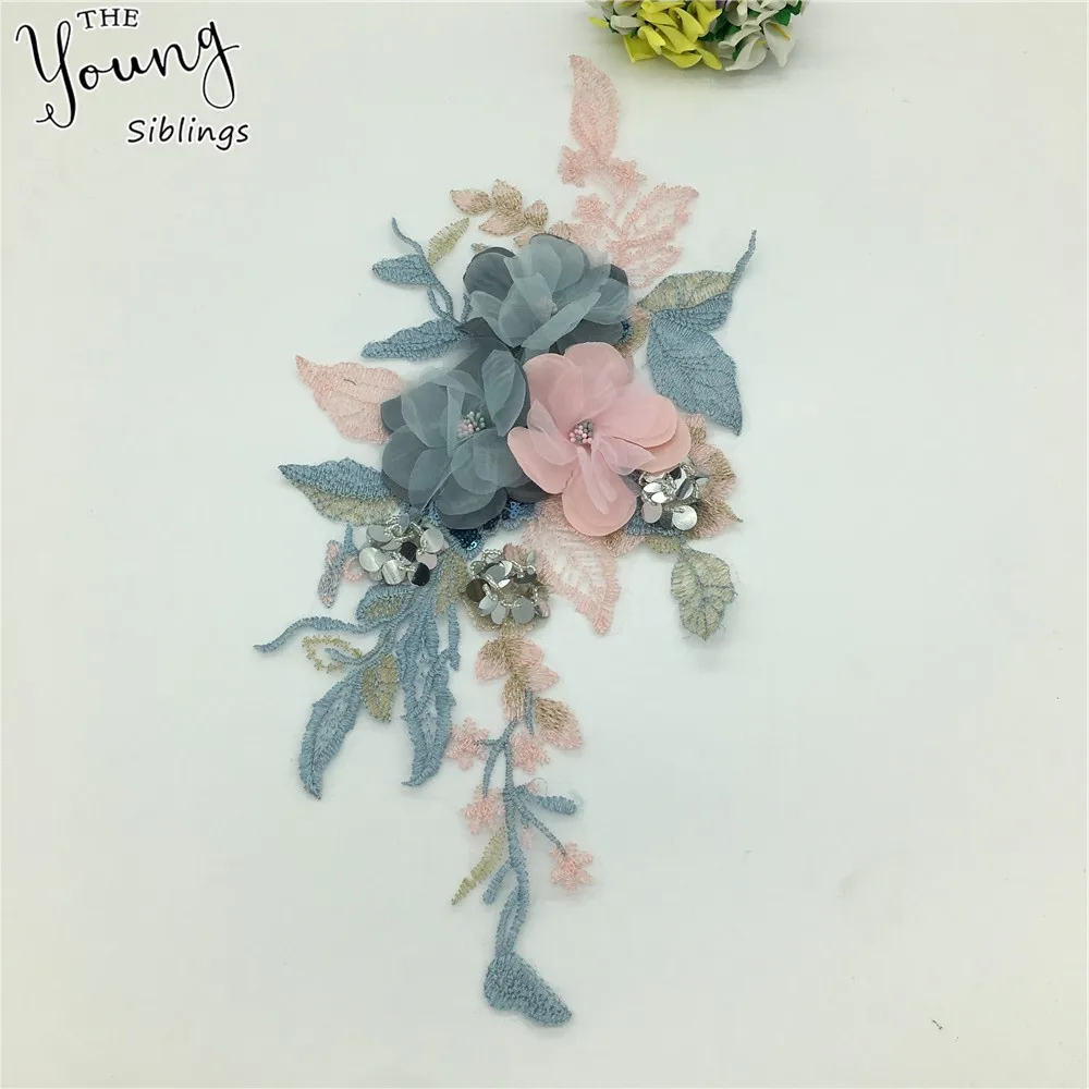 Новое поступление вышивка 3D цветочным кружевом декольте аппликация блестки