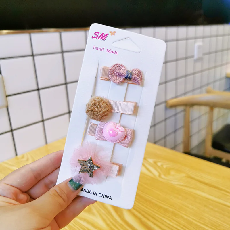 4 Piece Korean Fashion Children's Hairpins Hairpins Sweet Cute Girl Princess Cartoon Flower Bow Duckbill Clip Hair Accessories - Цвет: 6