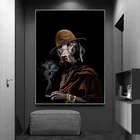 Забавное искусство Мистер Собака в шапке курит Картина на холсте Смешные животные постер Куадрос настенное искусство для гостиной домашний Декор (без рамки)