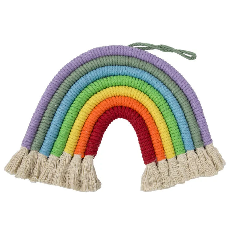 

Ins Nordic Home Weaving 7-color Tapestry Rainbow Hand Woven Hanging Fringes Decoration Wall Hanging Photo Props