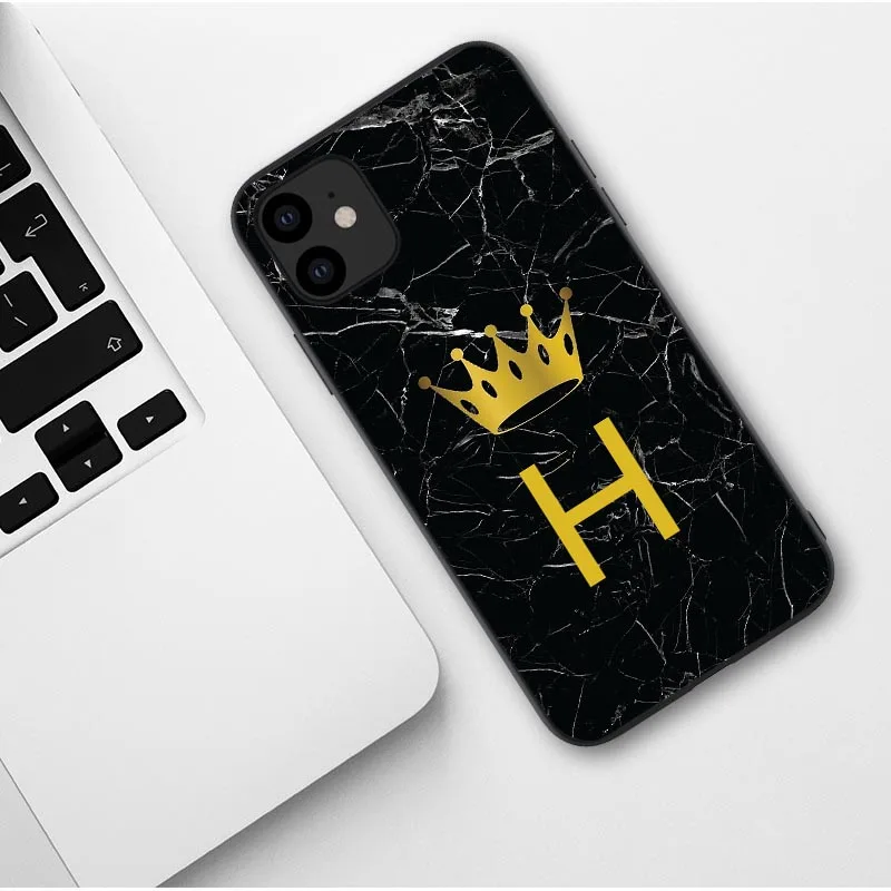 TPU Пользовательский именной чехол для телефона для iphone 11 Pro Max с надписью монограмма черный мрамор Золотая Корона чехол для iphone X XR XS MAX 6 7 8 Pus - Цвет: TPU