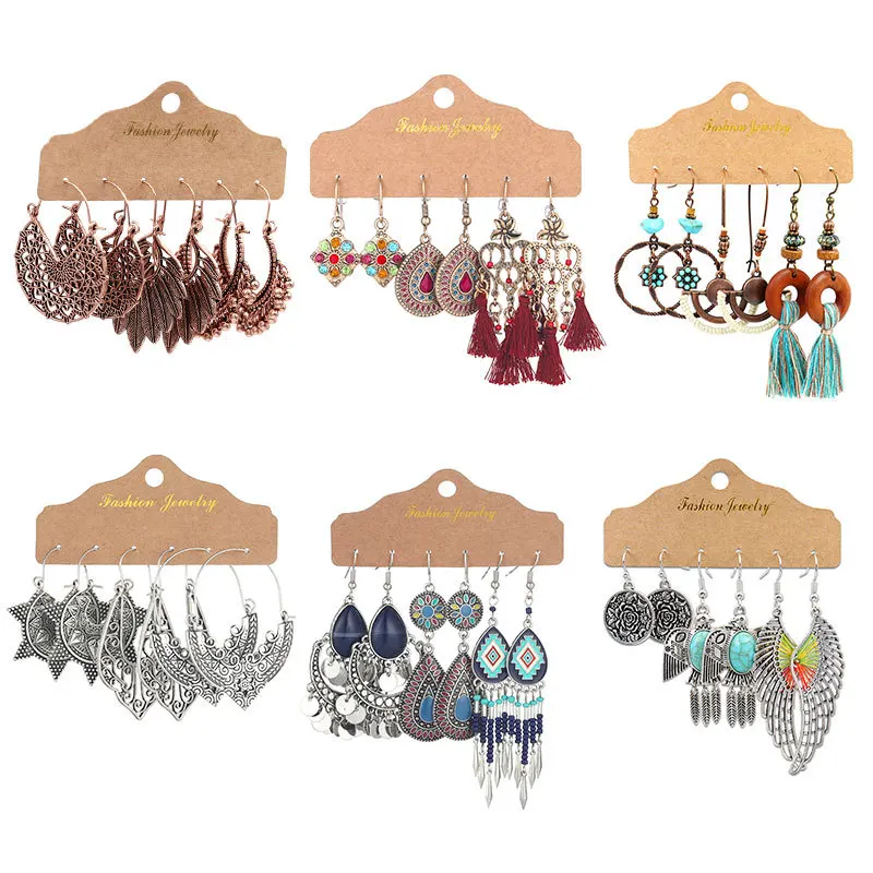 Хит продаж 3 пар/уп. винтажные этнические Висячие серьги ручной работы из сплава с