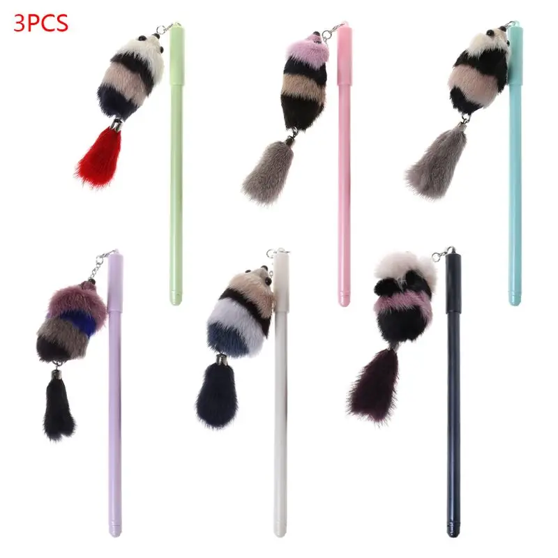 3pcs/set Kawaii Cartoon Mouse Plush Pendant Gel Pens Black Ink Signature School Office Stationery Gift | Канцтовары для офиса и