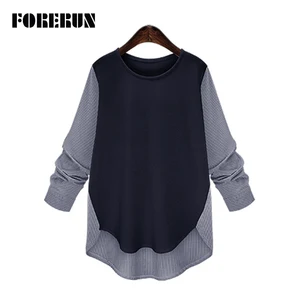 FORERUN женские шифоновые блузки лоскутного размера плюс полосатые рубашки осенние женские Топы с длинным рукавом Chemise Femme Blusas Mujer 2021