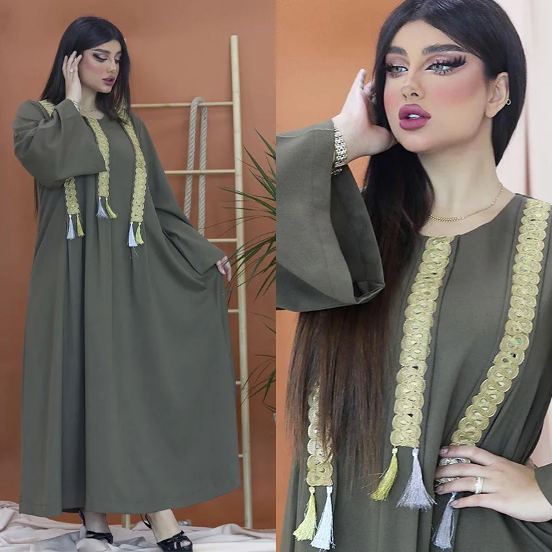 

2021 Summer New Abayakaftan Fashion Dubai Saudi Arabia Middle East Women's Muslim Lace Robe Dress Gurban Festival