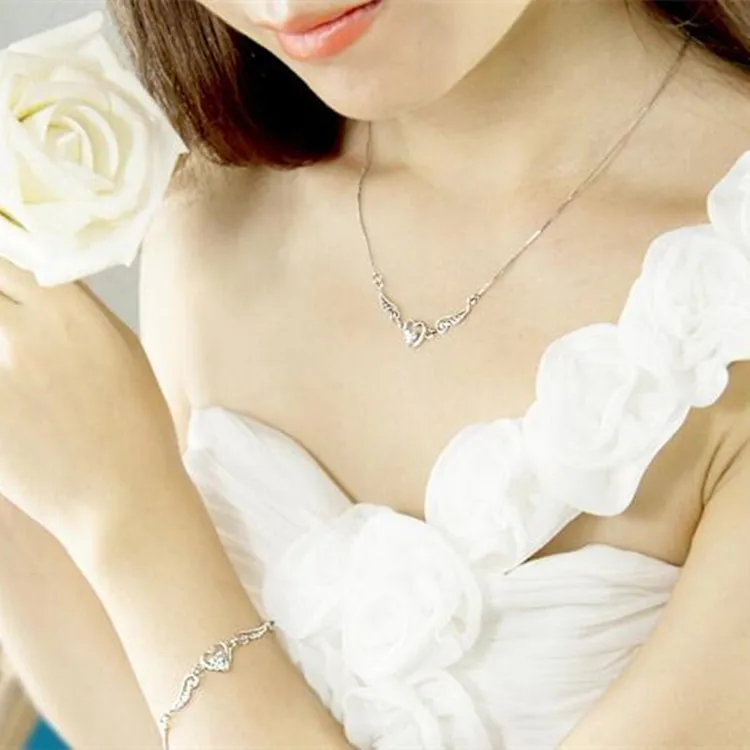 Dream Angels Wings Love Heart ожерелье женский подарок на день рождения 2 цвета 925 Серебряное ожерелье фиолетовый