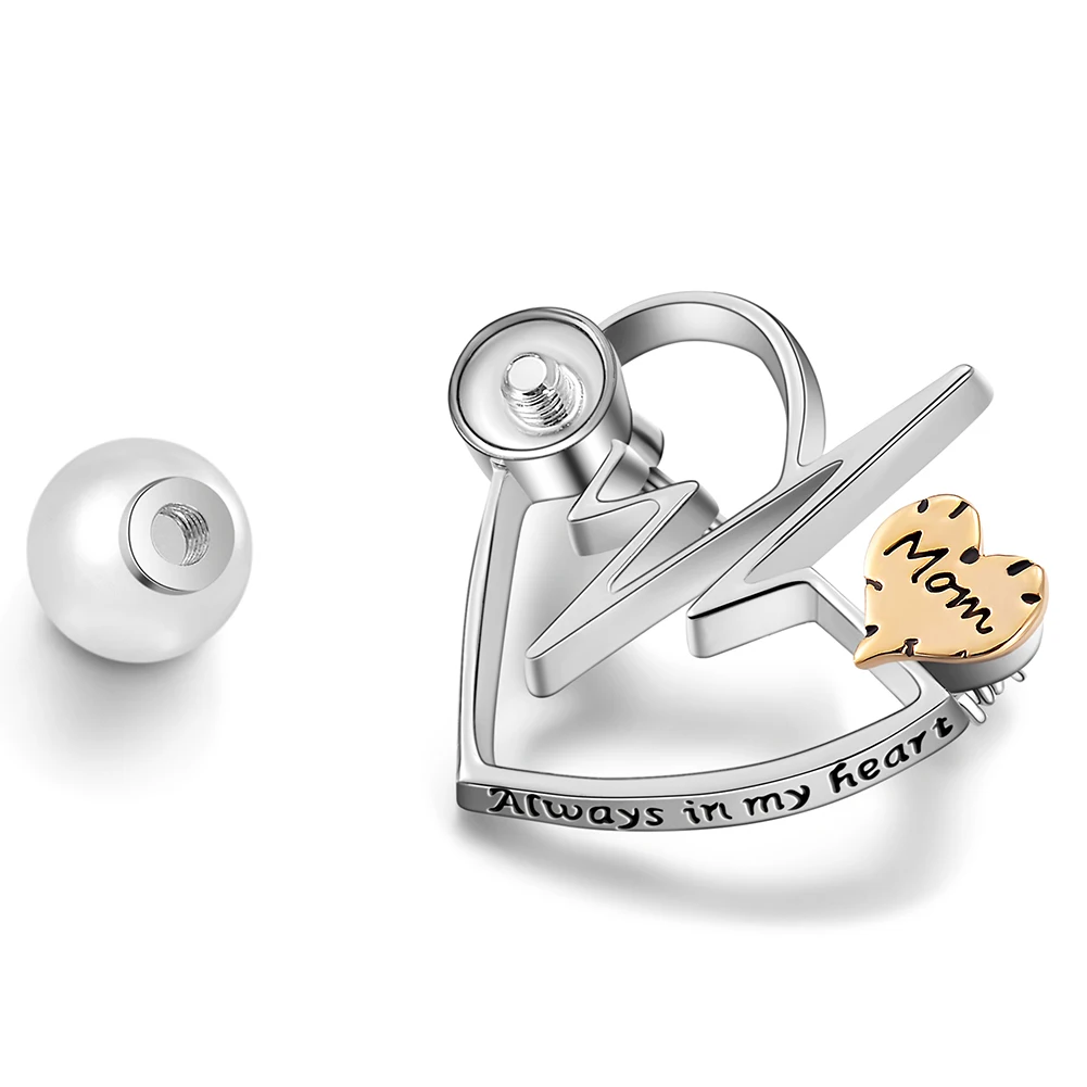 

Electrocardiogram Heart Brooch Cremation Jewelry Always in My Heart Memorial Urn Ashes Keepsake Pearl Brooch Dropshiipping