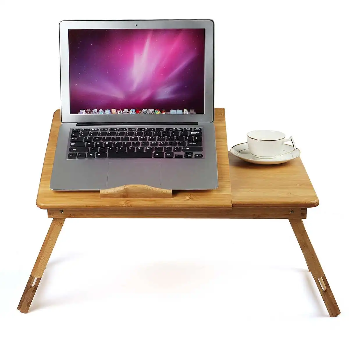 

Folding Bamboo Laptop Desk Notebook Table Adjustable Breakfast Serving Tray Bed Table with Drawer Working in Bed Sofa 2 Size