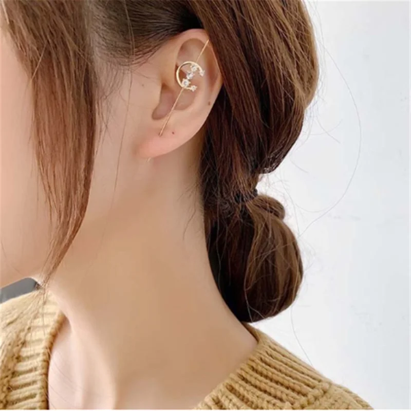

Zircon Hook Earrings Korean Women Rhinestone Diagonal Line Ear Bone Clip Ear Cuff Party Personality Jewelry Gift
