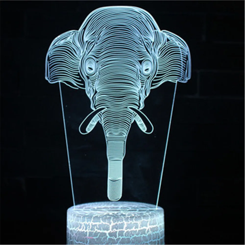 3D Night Light for Kids Elephant Led Illusion Lamp Desk Lights Children Gifts Toys 7 Colors Changing with Touch Remote Control | Лампы и