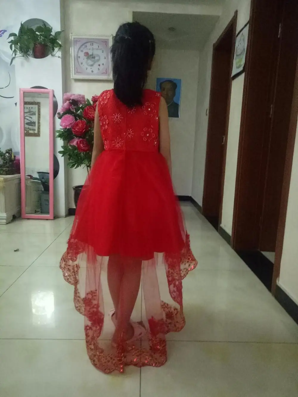 Модное красное белое розовое кружевное Тюлевое короткое спереди длинное сзади