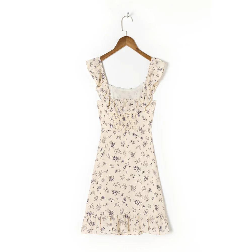 Летнее платье 2021 модная женская одежда с оборками подол цветочным принтом мини