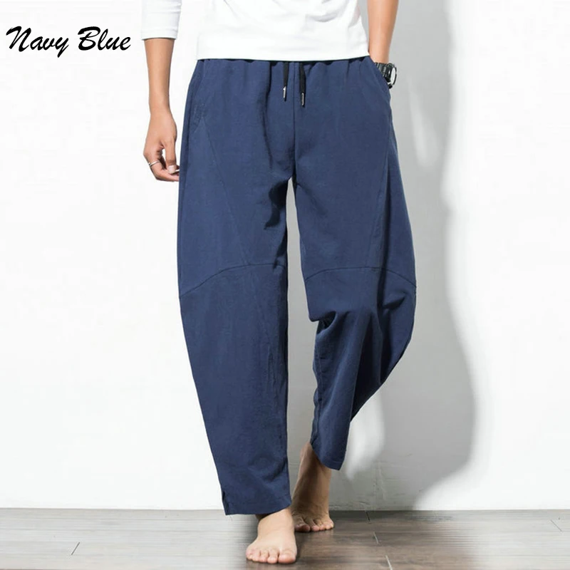 

Spring Summer Pants Men's Casual Japan Style Slacks Plus Oversized Cotton and Linen Youth Haren Pants Men's Linen Pants Trousers