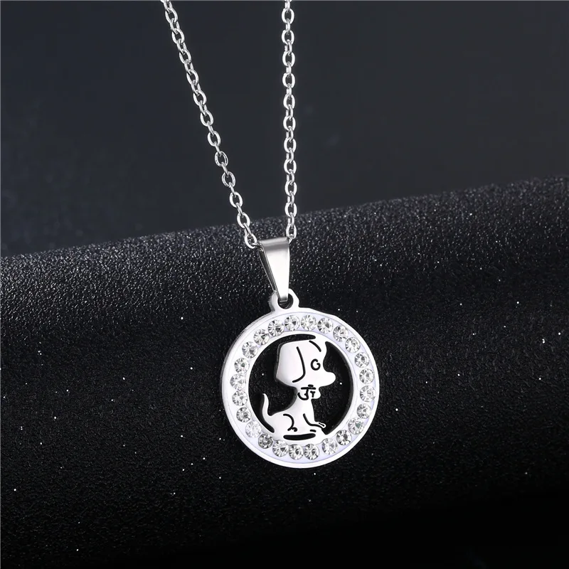 

Fashionable Geometric Full Diamond Zodiac Dog Pendant Stainless Steel Pottery Clay Diamond Couple Necklace Jewelry