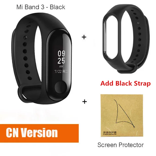 Mi 3 CN black film Xiaomi mi band 3 mi Band 4 новейший музыкальный умный Браслет пульсометр фитнес 135 мАч 3 Цвета экран Bluetooth 5,0 - Цвет: Mi 3 CN black film