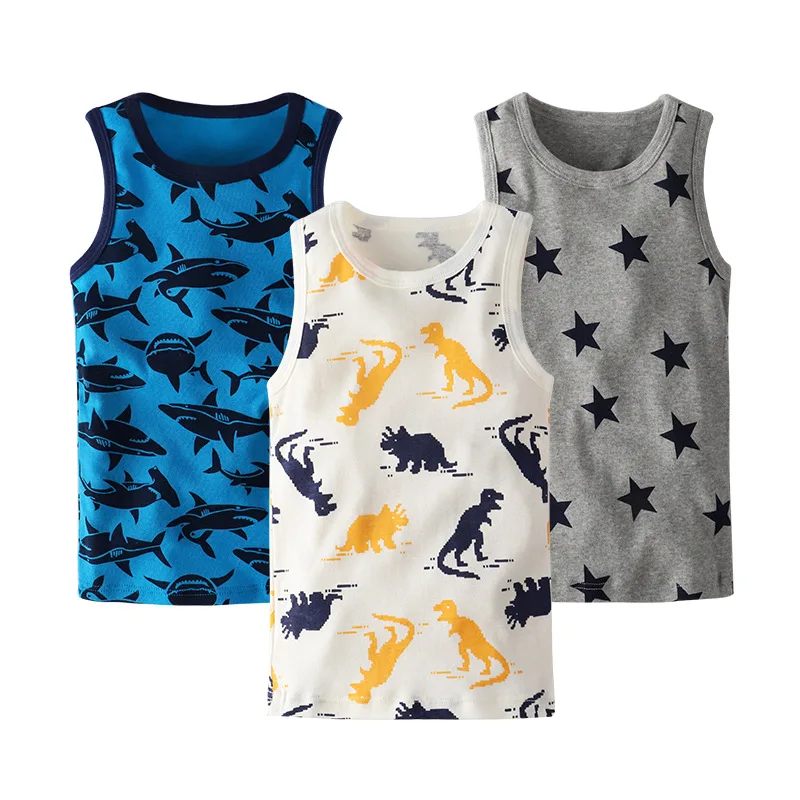 Camiseta interior de algodón para niños y niñas, camiseta sin mangas con diseño de dinosaurio, talla 90-140T, 3 unids/lote