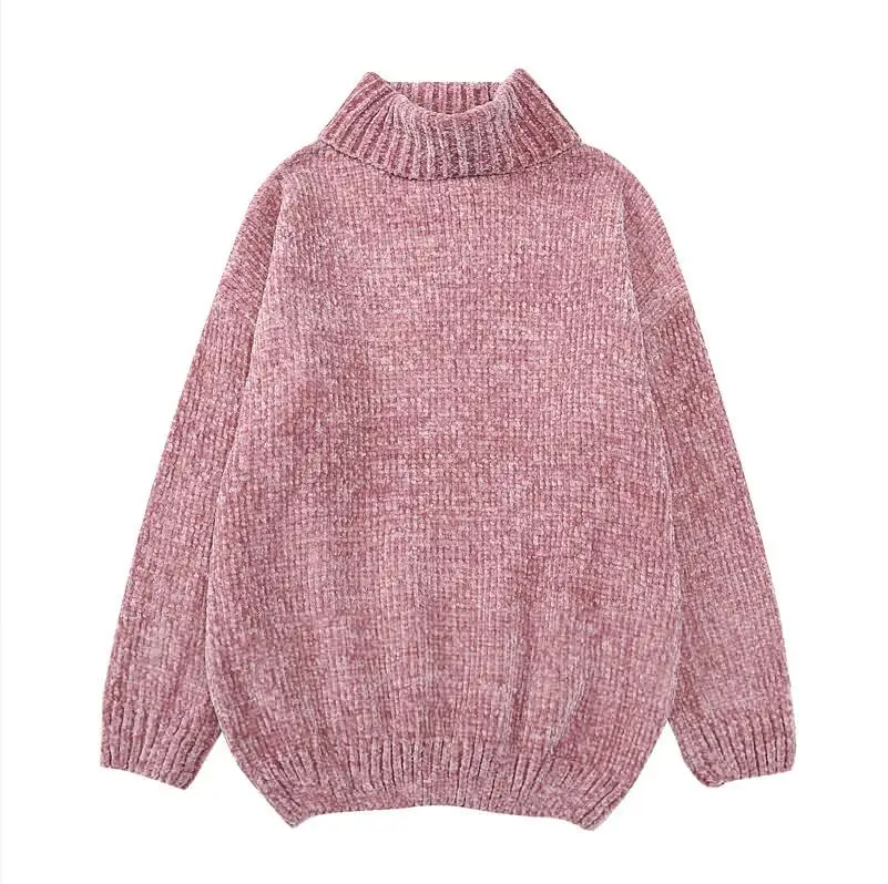 Boss Pink NIJIUDING толстые теплые водолазки негабаритных свитера из шенили с длинным рукавом зима осень базовые свободные пуловеры женские повседневные топы - Цвет: Boss Pink