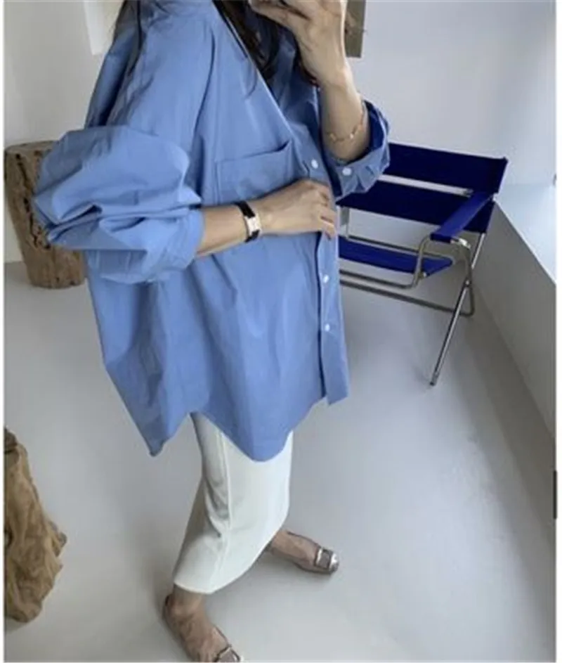 

Boyfriend Casual Blouse Shirt Women Autumn Korean Style Vintage Blouse Shirt Turn-down Collar Long Sleeve Oversized Blusas