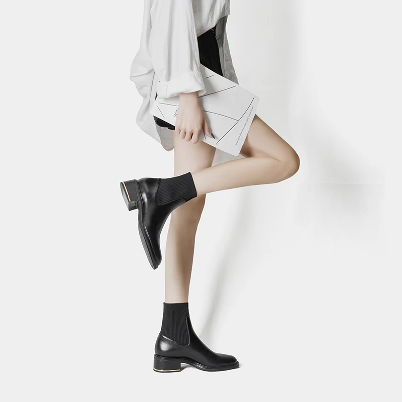 Новинка 2020 года Черная кожаная обувь Дизайнерские кожаные ботильоны с