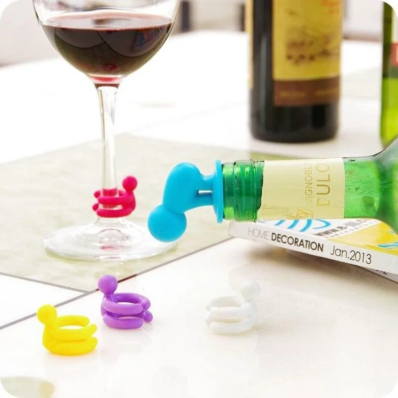 

7pcs/Set Cute Wine Cup Colorful Rubber Marker Wine Glasses Label with Bottle Stopper Bars/Party Prevent Supplies