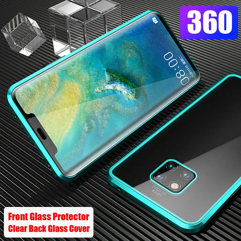 Роскошный металлический чехол с магнитным стеклом для huawei mate 20 Pro, чехол-Броня 360, защитная задняя крышка для всего тела, чехол для huawei mate 20Pro - Цвет: Full Green