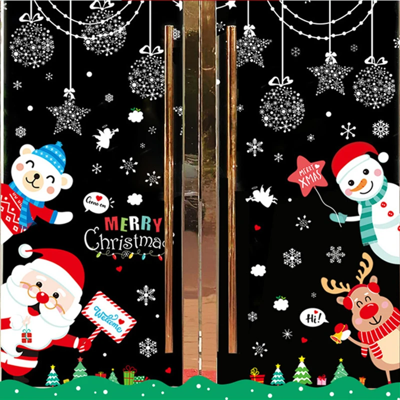 

[shijuekongjian] Father Christmas Snowman Window Stickers DIY Ornements Wall Decals for Living Room Glass Festival Decoration
