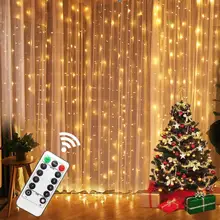 Guirnalda de luces LED de hadas para el hogar, lámpara de cortina con Control remoto, guirnalda de luces USB en la ventana, decoraciones navideñas para el hogar, 3m