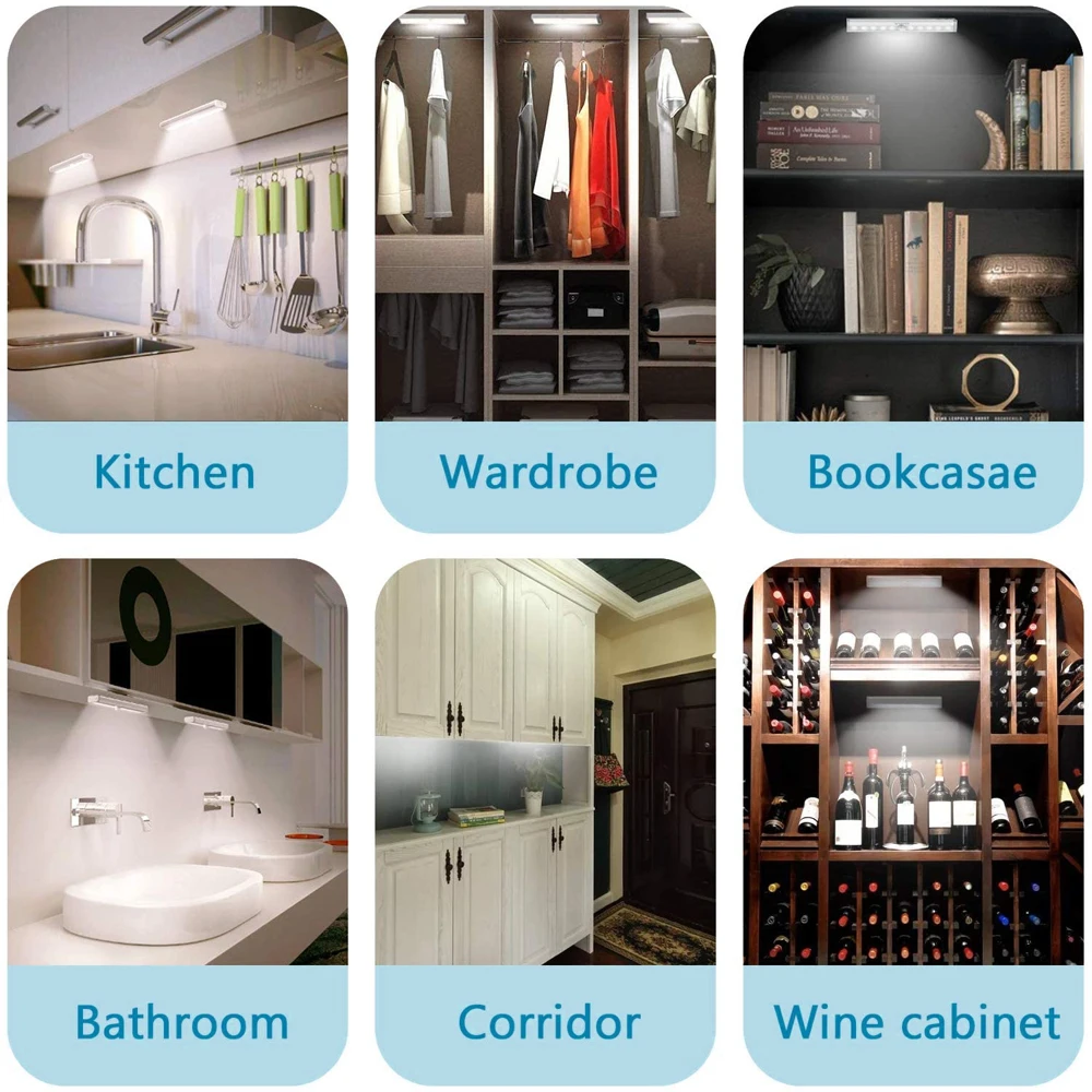 

10 LED Cabinet Light Toilet Lights Human Body Induction Wall Lamp Wardrobe Kitchen Lighting Night Light