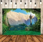 Фон для детской фотосъемки с Рапунцель Принцесса лес скалы лысые горы Солнечный свет Башня день рождения студийный фон