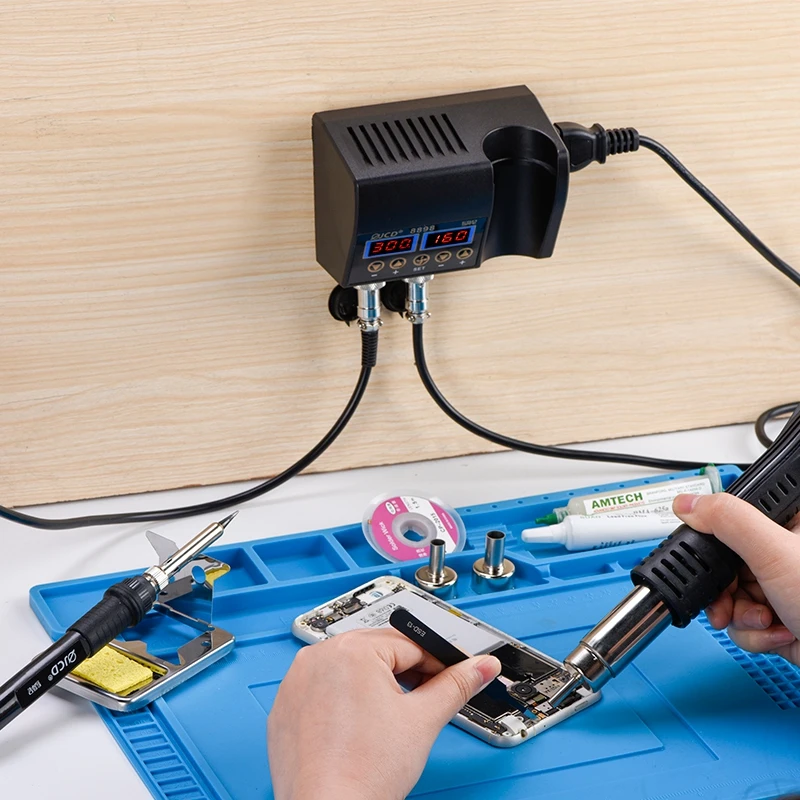 jcd 2 in 1 hot air gun rework soldering station 800w lcd digital electric soldering iron for phone pcb ic smd 8898 welding set free global shipping