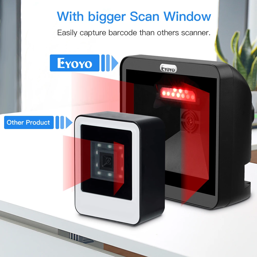Eyoyo 2D QR Desktop Barcode Scanner infrared auto-sensing scanning decoding capability handfree supermarket big desktop scanner |