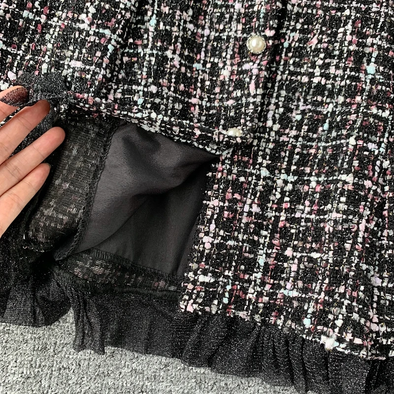 

2020 Autumn Winter New Korean Women Graceful French Fairy Dress Elegant Long Sleeve A Line Slim Gauze Patchwork Tweed Dresses