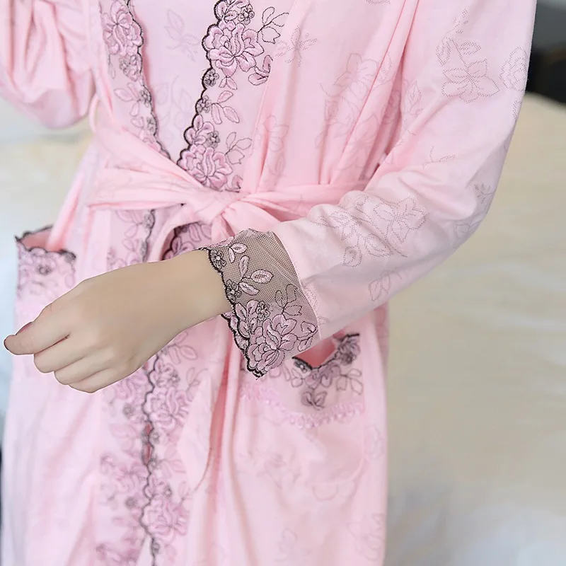 Комплект пижамный женский из размера плюс хлопка кружевной халат с длинным