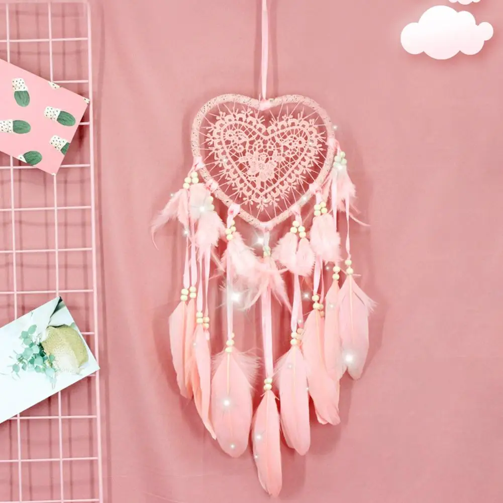 

Heart Shape Feather Beads Large Dream Catcher Handmade Crafts Chimes Net for Wall Hanging Pendant Wind Room Window Ornament