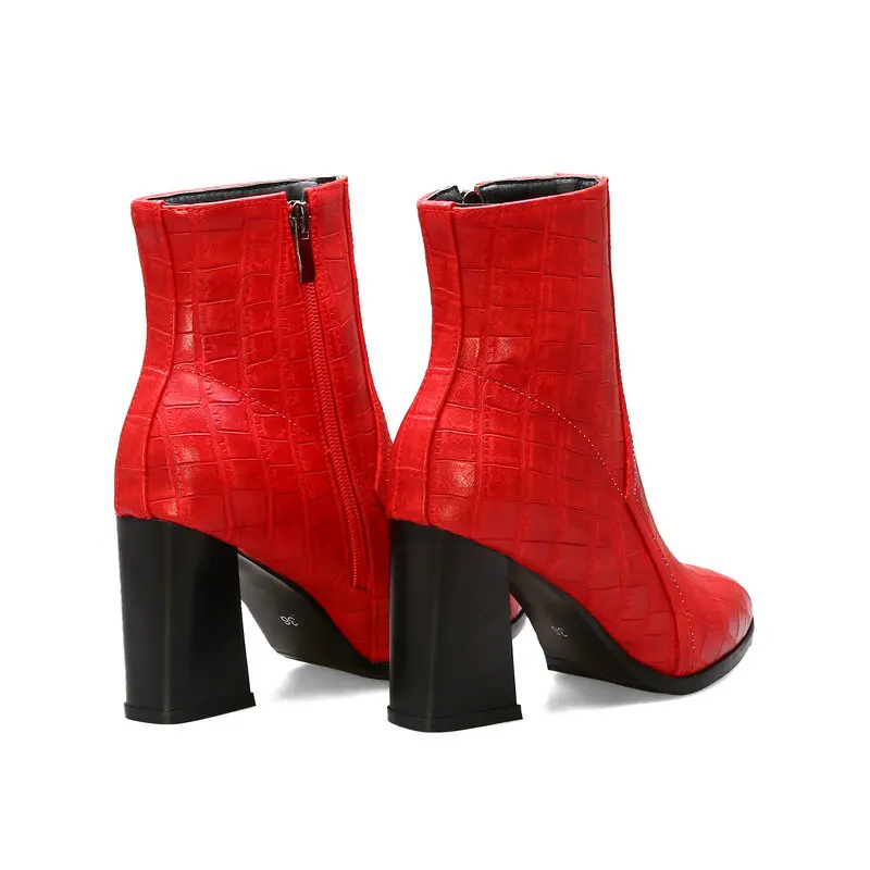 Женские ботильоны из искусственной кожи на высоком квадратном каблуке с острым