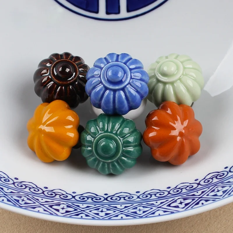

Retro furniture handles pumpkin ceramic door and drawer kitchen cabinet
