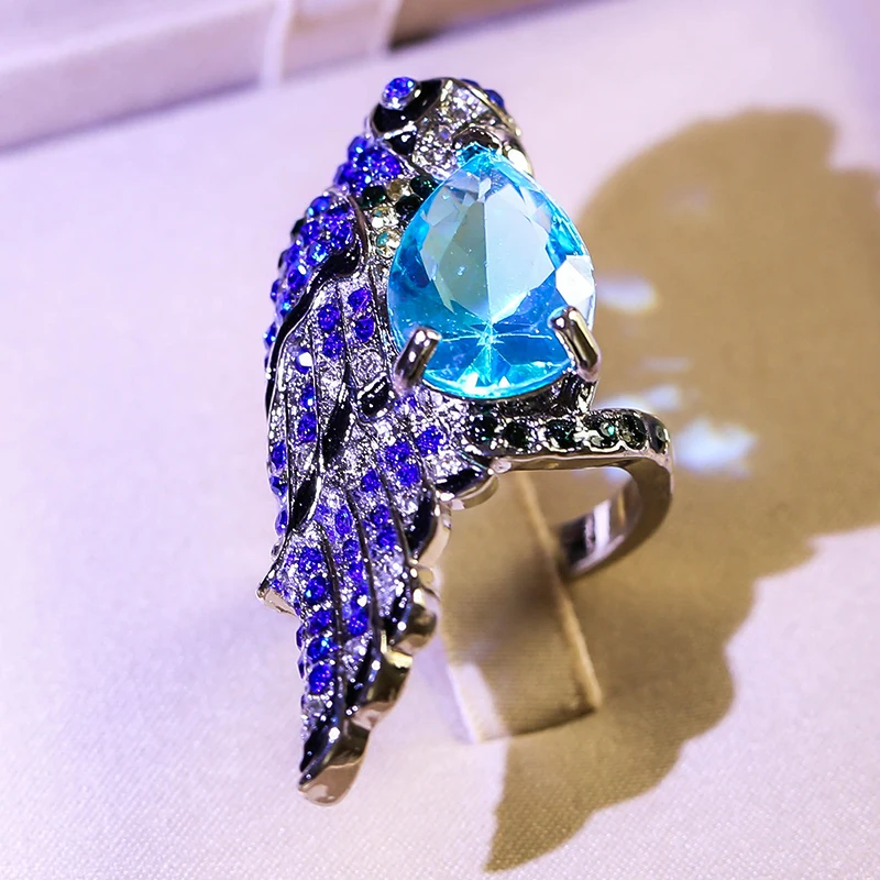Модное женское милое кольцо с попугаем классическое обручальное камнем и