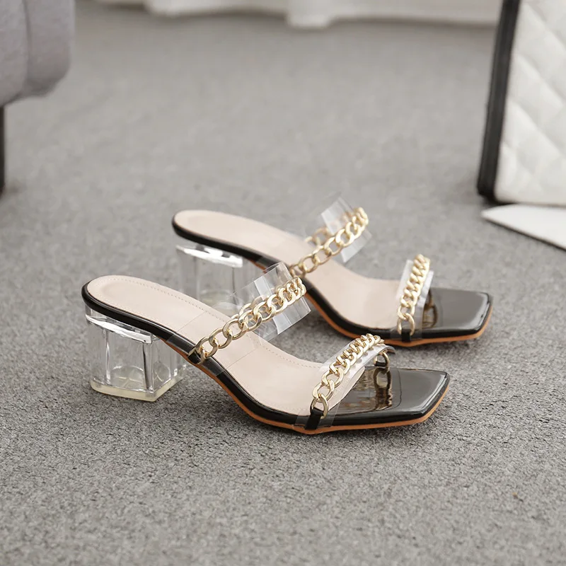 

Shoes Med Slippers Women Summer Transparent Heel Pantofle Slides 2021 Soft Concise Rome PVC Fabric PU Rubber Hoof Shoes Woman 20