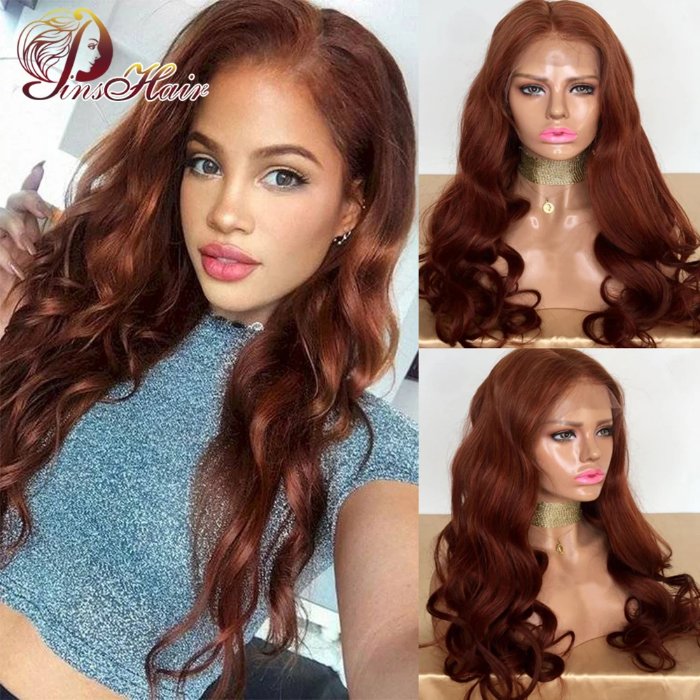 

#33 Auburn Brown Body Wave Lace Front Human Hair Wigs For Women Orange Brown Ginger Human Hair PrePlucked Brazilian Remy Wig 150