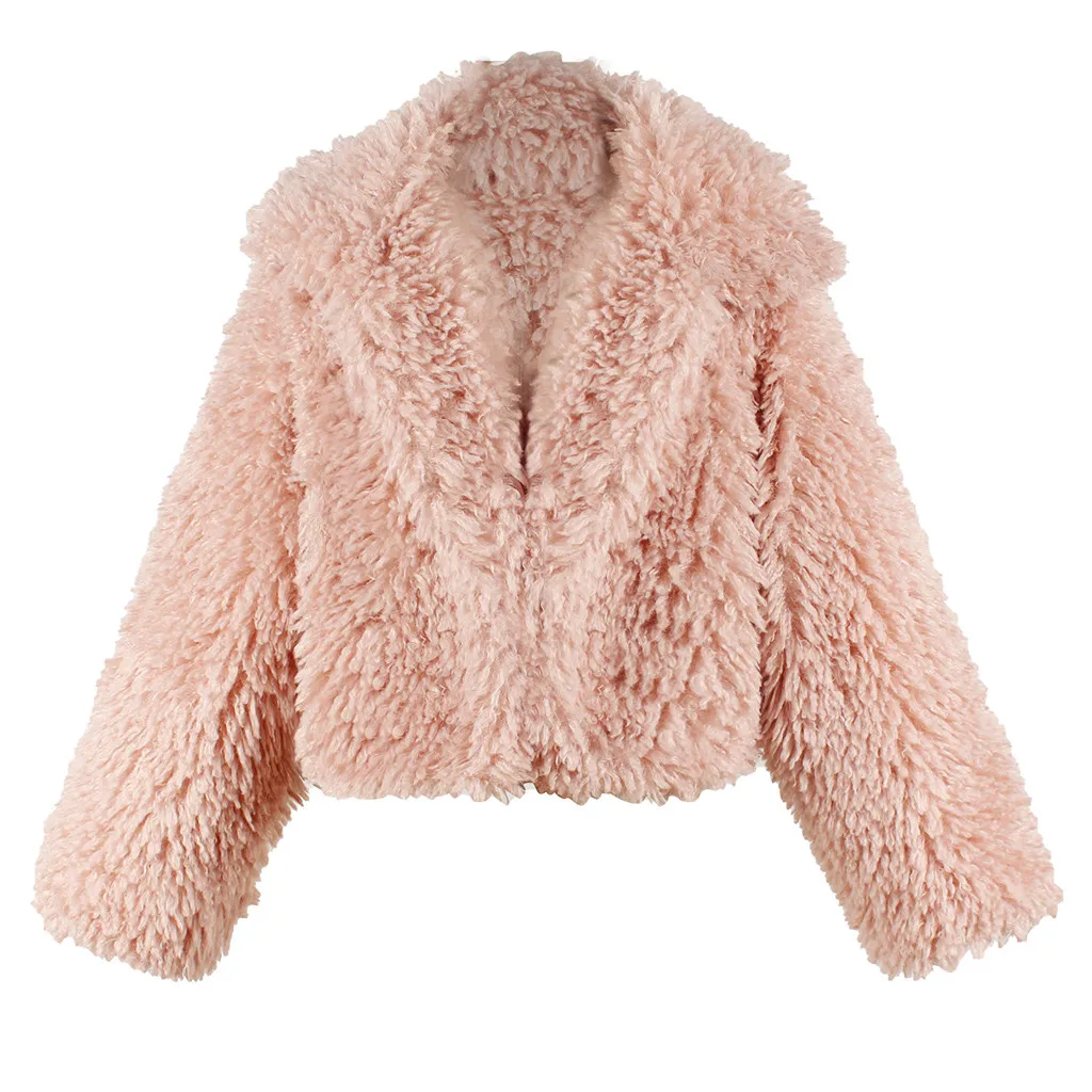 

Fashion Soft Short Jacket Casual Ladies Open Front Plush Faux Fur Coat Female Winter Long Sleeve Streetwear Womens Outerwear