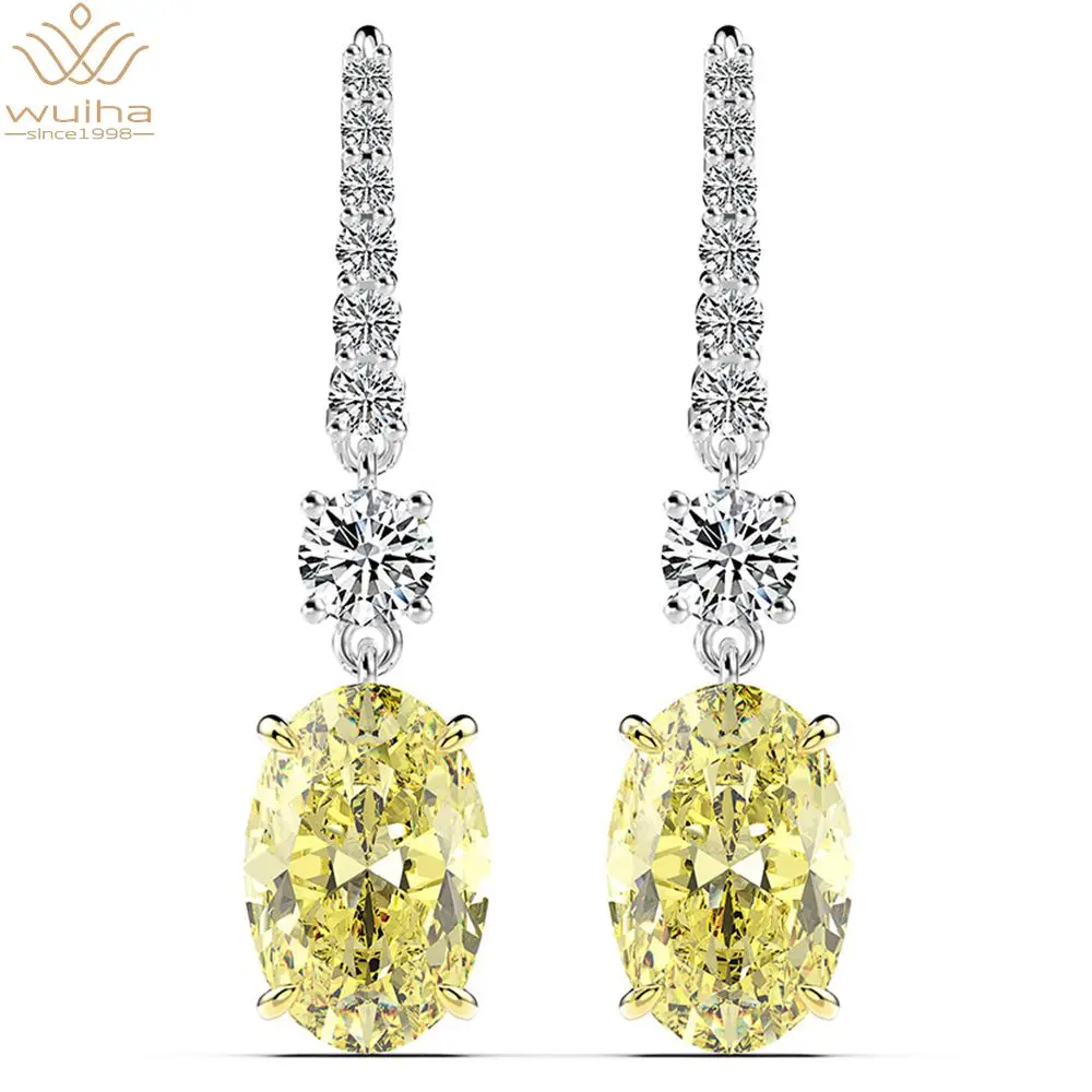 

Роскошные серьги-подвески WUIHA с искусственным бриллиантом 7 карат, цитрин, розовый драгоценный камень, висячие серьги, Изящные Ювелирные изд...