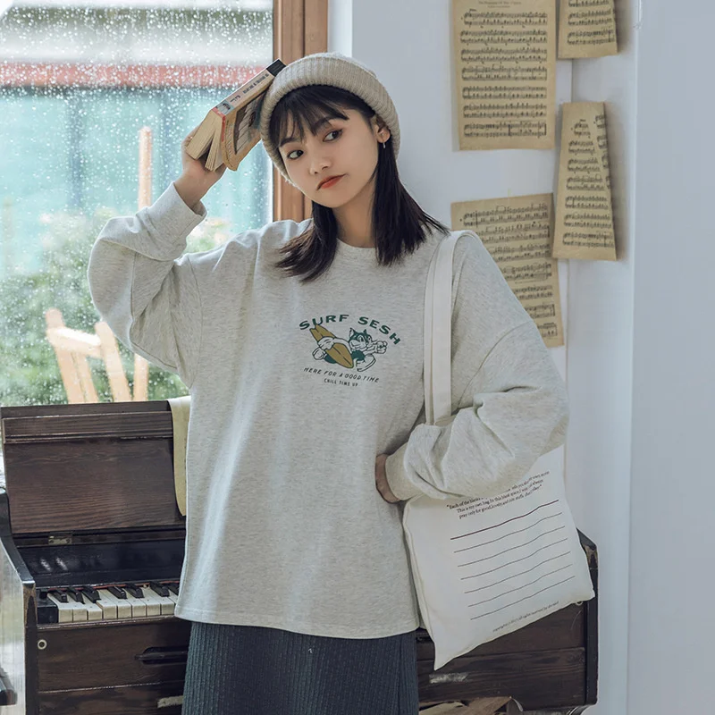 

Женский свитер с длинным рукавом и мультяшным принтом, новинка осень-зима 2021, милый Универсальный удобный Qn *