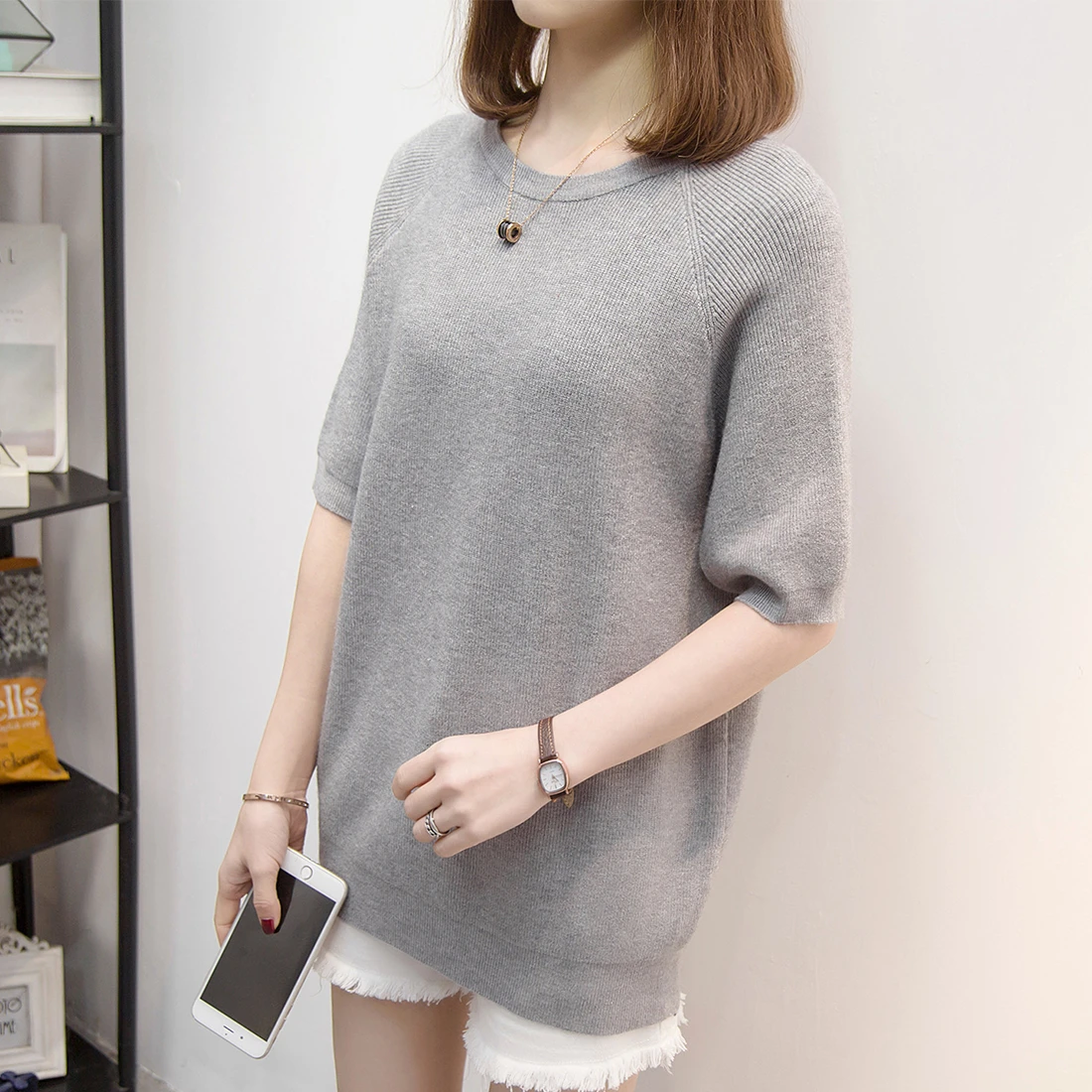 Женские вязаные топы больших размеров весна лето 2020 модная свободная футболка с