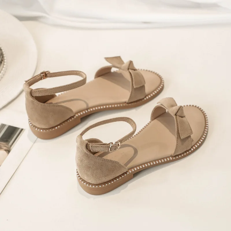 

New Handmade Sandals Women's Flat Shoes Wild Fairy Shoes Soft Sole Comfortable Low Heel Simple Roman Women's Sandals 34-41