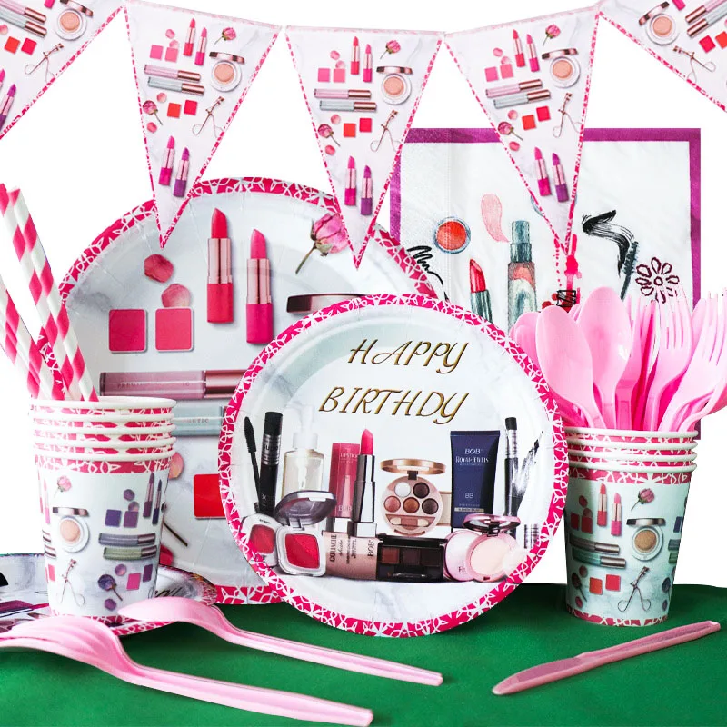 

Cosmetics SPA Creative Makeup Theme Girls Birthday Party Decorations Supplies Disposable tableware Paper cups plates baby Shower