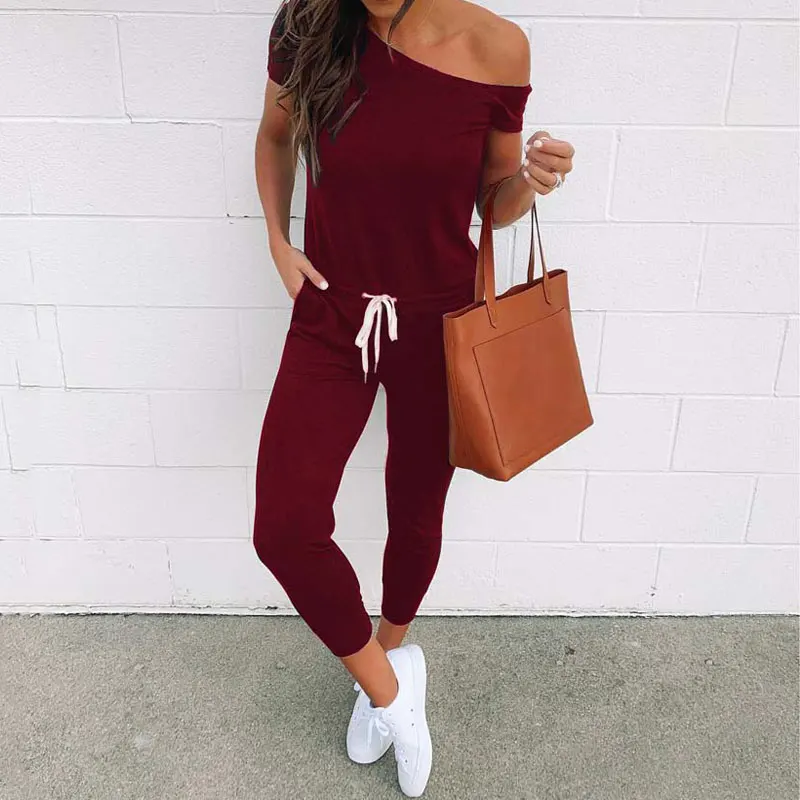 

2021 Summer Off Shoulder Jumpsuit Women Overalls Elegant Romper Women Long Black Jumpsuit Female Romper Overalls For Women
