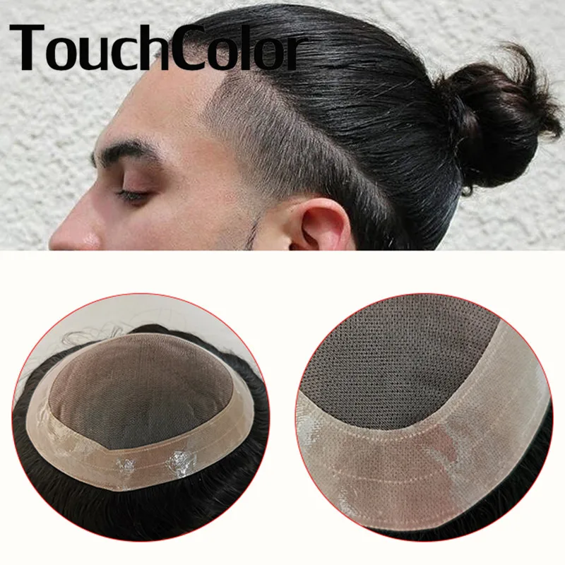 Тонкий моно NPU мужской парик прочный Сильный узел натуральные человеческие