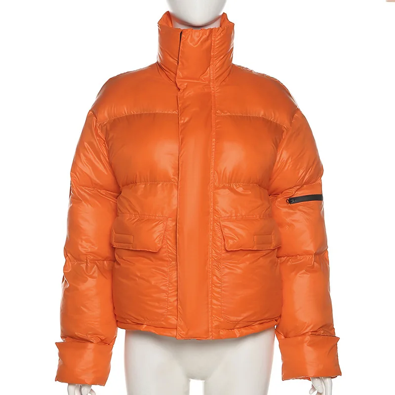 Fashion Parka Zip Up Puffer Jacket 2021 Fall Winter Clothes Ski Suit Orange Bubble Coat Warm Solid Color Street Outwear Casual