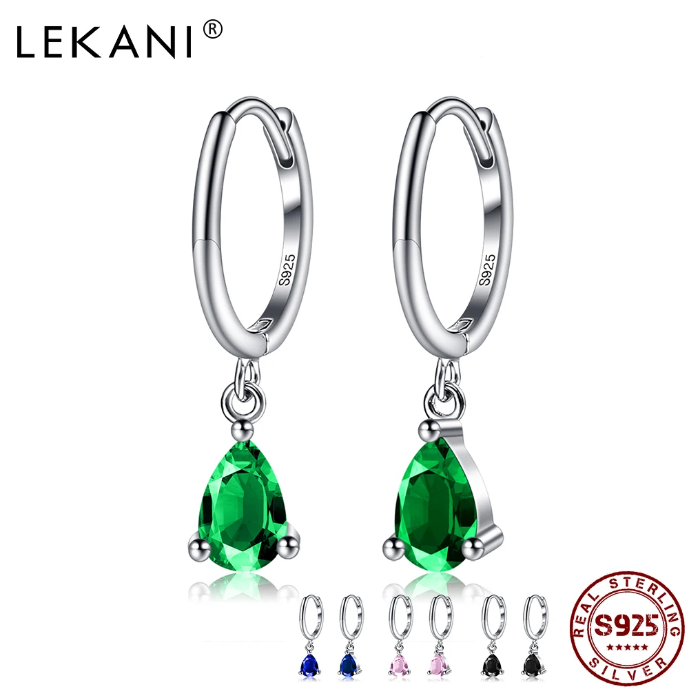 

LEKANI Genuine 925 Sterling Silver Simple Water Drop Earrings Shining CZ Dangle Earrings For Women Luxury Silver Jewelry Gift